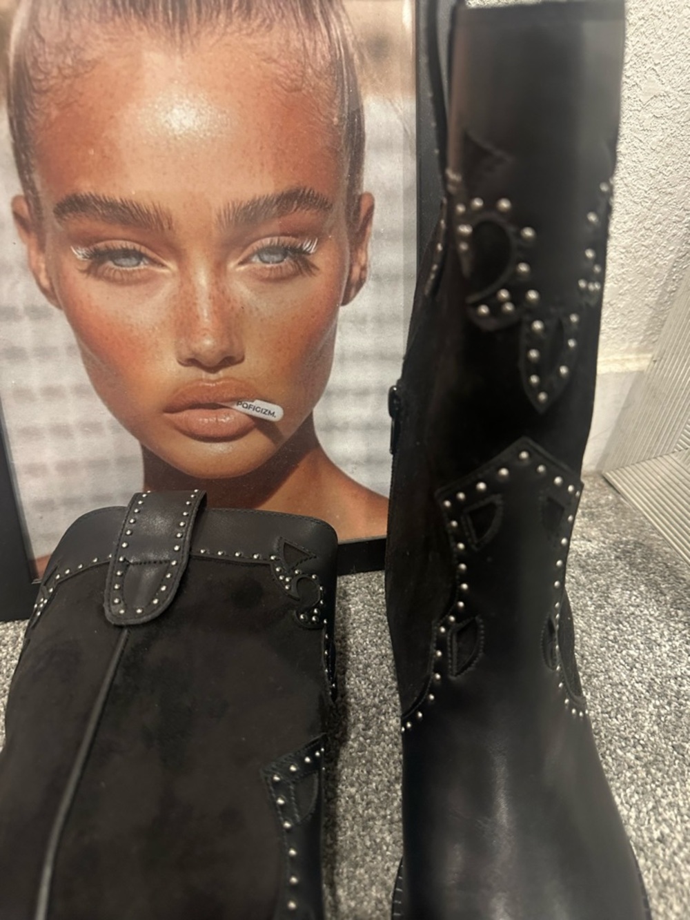 Black Western Equestrian boots studded details side zipper US 7 - Picture 6 of 7